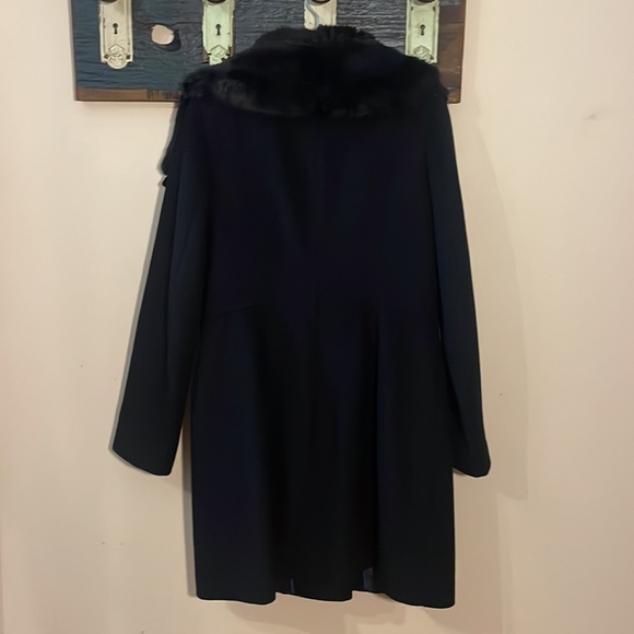DKNY Black Asymmetrical Wool Mix Coat with Faux Fur Collar Size 14 - Picture 13 of 16